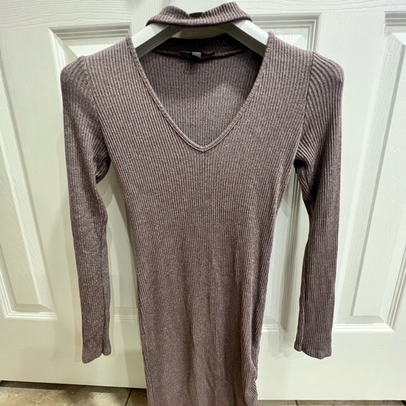 Don’t ask why long sleeve v neck choker mini bodycon dress. Haze purple-ish. - Picture 2 of 4